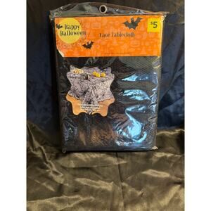 Halloween Black Lace Spiderwebs Tablecloth 52” x 70” NIP